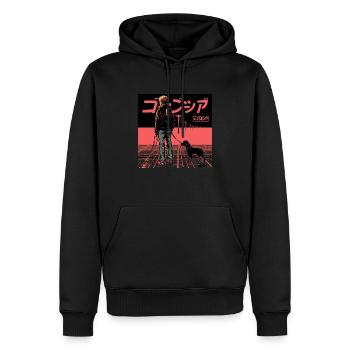 80er Jahre Anime Typ beruhigender hochwertiger Modedruck - Männer Premium Bio Hoodie - Schwarz - Vorne - Nico (187cm)