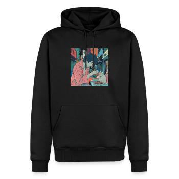 Années 80 Anime Guy Calmant Impression de mode de haute qualité - Sweat à capuche Premium bio Homme - noir - Devant - Nico (187cm)