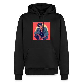 80er Jahre Anime Typ beruhigender hochwertiger Modedruck - Männer Premium Bio Hoodie - Schwarz - Vorne - Nico (187cm)
