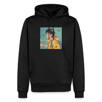 80er Jahre Anime Typ beruhigender hochwertiger Modedruck - Männer Premium Bio Hoodie - Schwarz - Vorne - Nico (187cm)