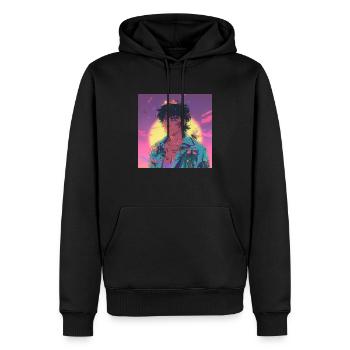 Années 80 Anime Guy Calmant Impression de mode de haute qualité - Sweat à capuche Premium bio Homme - noir - Devant - Nico (187cm)