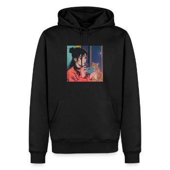 80er Jahre Anime Mädchen beruhigender hochwertiger Modedruck - Männer Premium Bio Hoodie - Schwarz - Vorne - Nico (187cm)
