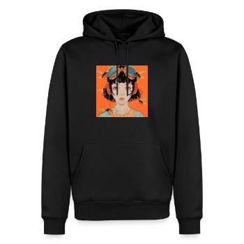 80er Jahre Anime Mädchen beruhigender hochwertiger Modedruck - Männer Premium Bio Hoodie - Schwarz - Vorne - Nico (187cm)