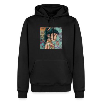 80er Jahre Anime Mädchen beruhigender hochwertiger Modedruck - Männer Premium Bio Hoodie - Schwarz - Vorne - Nico (187cm)