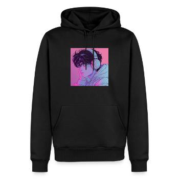 Années 80 Anime Guy Calmant Impression de mode de haute qualité - Sweat à capuche Premium bio Homme - noir - Devant - Nico (187cm)