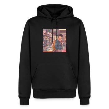 Années 80 Anime Guy Calmant Impression de mode de haute qualité - Sweat à capuche Premium bio Homme - noir - Devant - Nico (187cm)