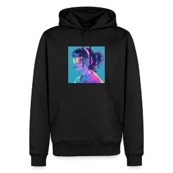 Impression de mode de haute qualité de fille anime des années 80 - Sweat à capuche Premium bio Homme - noir - Devant - Nico (187cm)