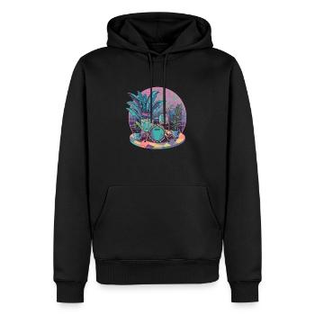 Pflanzen und Musik - hochwertiger Modedruck - Männer Premium Bio Hoodie - Schwarz - Vorne - Nico (187cm)