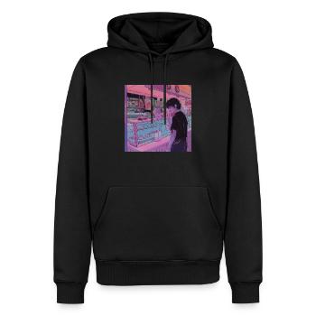 Anime des années 80 Anime Teen Calmant Impression de mode de haute qualité - Sweat à capuche Premium bio Homme - noir - Devant - Nico (187cm)