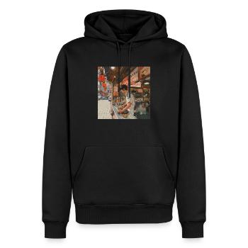 80er Jahre Anime Teen Beruhigender Hochwertiger Modedruck - Männer Premium Bio Hoodie - Schwarz - Vorne - Nico (187cm)