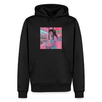 80er Jahre Anime Teen Beruhigender Hochwertiger Modedruck - Männer Premium Bio Hoodie - Schwarz - Vorne - Nico (187cm)