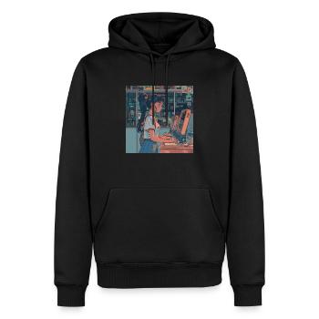 Anime des années 80 Anime Teen Calmant Impression de mode de haute qualité - Sweat à capuche Premium bio Homme - noir - Devant - Nico (187cm)