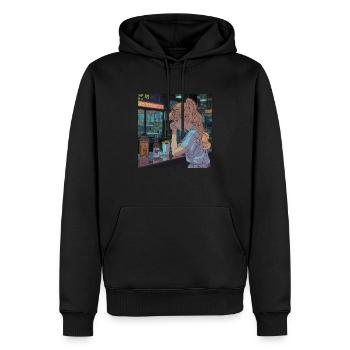 80er Jahre Anime Teen Beruhigender Hochwertiger Modedruck - Männer Premium Bio Hoodie - Schwarz - Vorne - Nico (187cm)