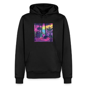 Pflanzen und Musik - hochwertiger Modedruck - Männer Premium Bio Hoodie - Schwarz - Vorne - Nico (187cm)