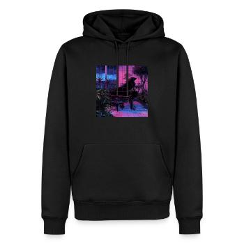 Pflanzen und Musik - hochwertiger Modedruck - Männer Premium Bio Hoodie - Schwarz - Vorne - Nico (187cm)