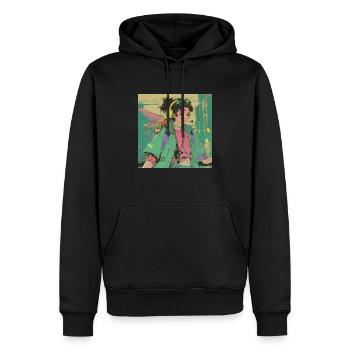 80er Jahre Anime Teen Beruhigender Hochwertiger Modedruck - Männer Premium Bio Hoodie - Schwarz - Vorne - Nico (187cm)