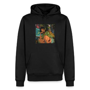 80er Jahre Anime Teen Beruhigender Hochwertiger Modedruck - Männer Premium Bio Hoodie - Schwarz - Vorne - Nico (187cm)
