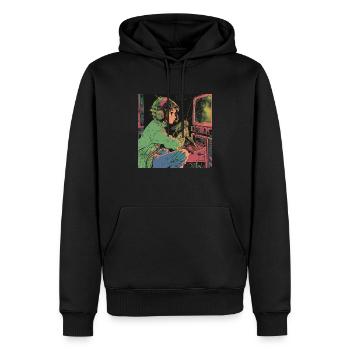 80er Jahre Anime Teen Beruhigender Hochwertiger Modedruck - Männer Premium Bio Hoodie - Schwarz - Vorne - Nico (187cm)