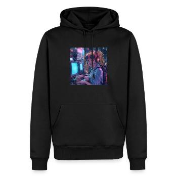80er Jahre Anime Teen Beruhigender Hochwertiger Modedruck - Männer Premium Bio Hoodie - Schwarz - Vorne - Nico (187cm)