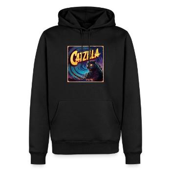 Retro-Vintage-inspiriertes Poster mit Catzilla! - Männer Premium Bio Hoodie - Schwarz - Vorne - Nico (187cm)