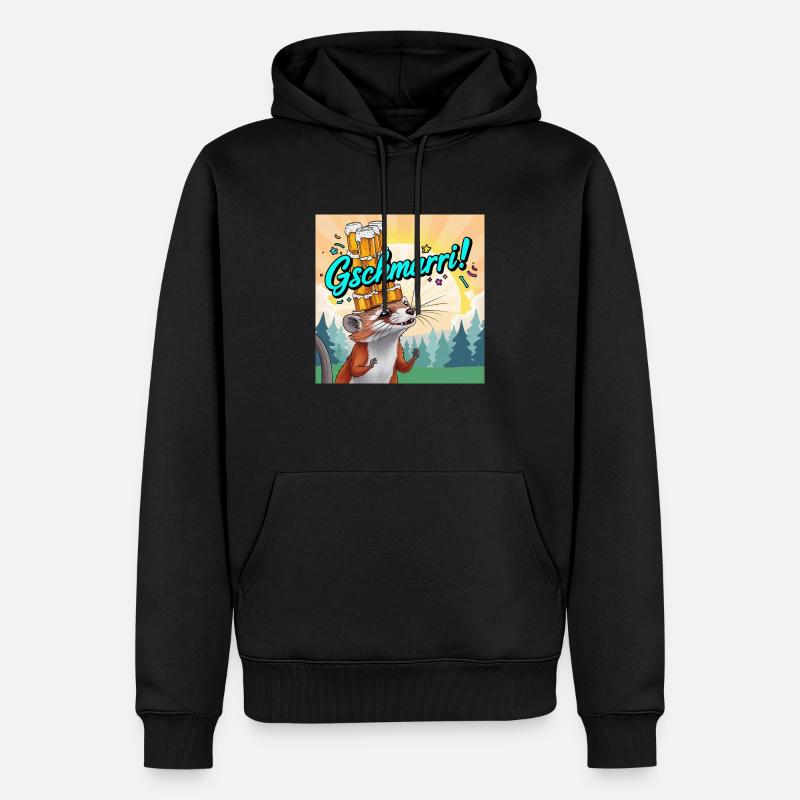 Gschmarri ! Wiesel mit Bier - Männer Premium Bio Hoodie - Schwarz