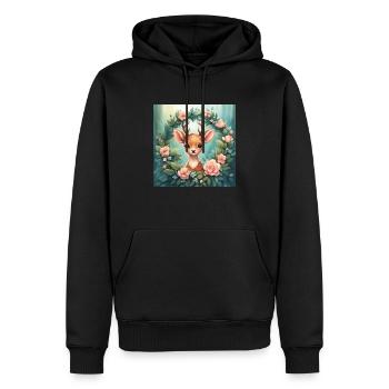 Cute Kawaii Baby Deer Floral - Men’s Premium Organic Hoodie - black - Front - Nico (187cm)