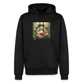 Cute Kawaii Baby Hedgehog Floral - Men’s Premium Organic Hoodie - black - Front - Nico (187cm)