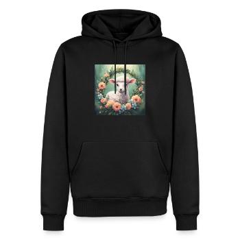 Cute Kawaii Baby Sheep Floral - Men’s Premium Organic Hoodie - black - Front - Nico (187cm)
