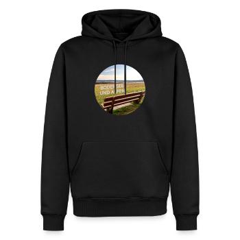 Bodensee und Alpen Aussichtspunkt mit Holzsitz - Männer Premium Bio Hoodie - Schwarz - Vorne - Nico (187cm)