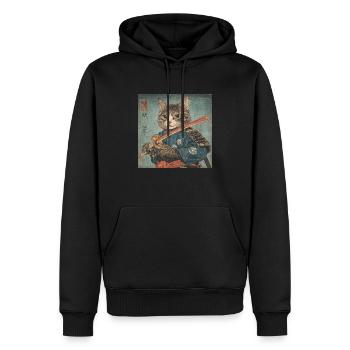 Katze Samurai Japan Ukiyo-E - Männer Premium Bio Hoodie - Schwarz - Vorne - Nico (187cm)