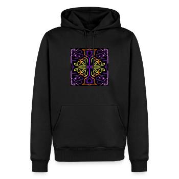 Purple, yellow, orange and pink abstract figure - Men’s Premium Organic Hoodie - black - Front - Nico (187cm)