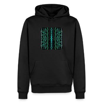 Grünes und hellblaues vertikales Muster auf schwarzem Hintergrund - Männer Premium Bio Hoodie - Schwarz - Vorne - Nico (187cm)