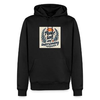 Peace, Love and Understanding - Men’s Premium Organic Hoodie - black - Front - Nico (187cm)