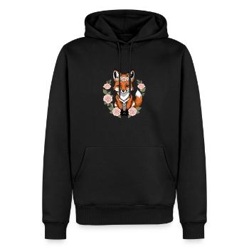 Fuchs Fox Blumen Süß Geschenk Tierliebe für Frauen - Männer Premium Bio Hoodie - Schwarz - Vorne - Nico (187cm)
