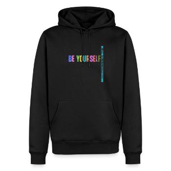 Be Yourself - Männer Premium Bio Hoodie - Schwarz - Vorne - Nico (187cm)