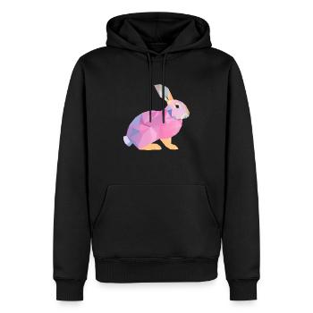 Lapin rose ludique avec des triangles violets - Sweat à capuche Premium bio Homme - noir - Devant - Nico (187cm)