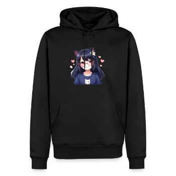 Cat Girl Kawaii : Adorable fille chat - Sweat à capuche Premium bio Homme - noir - Devant - Nico (187cm)