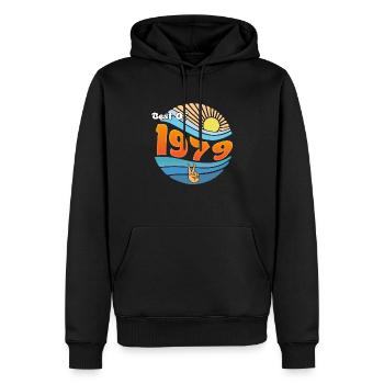 Retro 1979 – Célébration de 46 années légendaires - Sweat à capuche Premium bio Homme - noir - Devant - Nico (187cm)