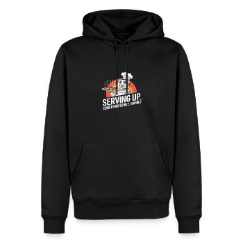 Serving Up... Something Edible, Maybe? - Men’s Premium Organic Hoodie - black - Front - Nico (187cm)