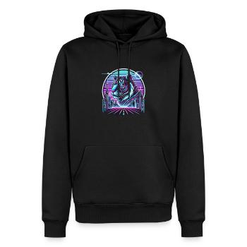 Neon-Tiger über der Stadt - Männer Premium Bio Hoodie - Schwarz - Vorne - Nico (187cm)