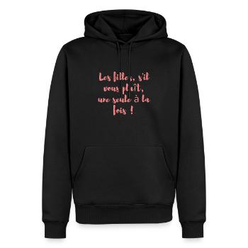 Les filles, s'il vous plaît, une seule à la fois ! - Sweat à capuche Premium bio Homme - noir - Devant - Nico (187cm)