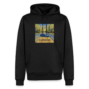 HANNOVER - Auto auf Schiene in „blau/gelb“ - Männer Premium Bio Hoodie - Schwarz - Vorne - Nico (187cm)