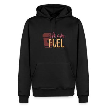 Mom Fuel – Powered by Love and Coffee - Men’s Premium Organic Hoodie - black - Front - Nico (187cm)