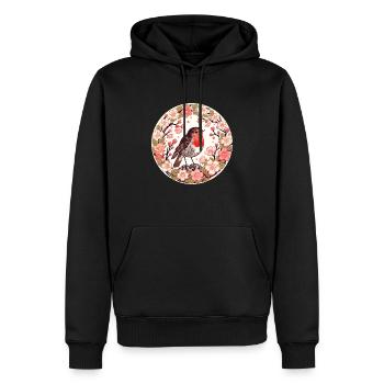 Merle en fleurs de cerisier - Sweat à capuche Premium bio Homme - noir - Devant - Nico (187cm)