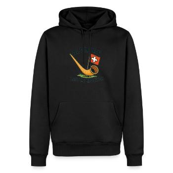 Alphorn lass es krachen - Männer Premium Bio Hoodie - Schwarz - Vorne - Nico (187cm)
