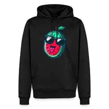 Wassermelone mit Sonnenbrille - Cooles Kawaii Desi - Männer Premium Bio Hoodie - Schwarz - Vorne - Nico (187cm)