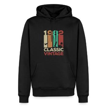 40ème Anniversaire 1982 Pêcheur à la pêche Rétro Vintage - Sweat à capuche Premium bio Homme - noir - Devant - Nico (187cm)