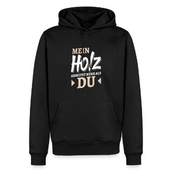 Upcycling Schreiner Holzbearbeitung - Männer Premium Bio Hoodie - Schwarz - Vorne - Nico (187cm)