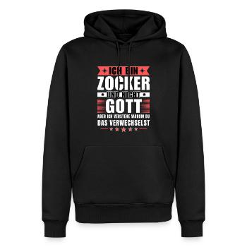 Ich bin Zocker und nicht Gott - Männer Premium Bio Hoodie - Schwarz - Vorne - Nico (187cm)