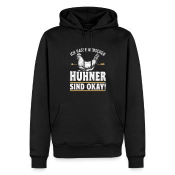 Hühnerbauer Huhn Ich hasse Menschen Hühner sind ok - Männer Premium Bio Hoodie - Schwarz - Vorne - Nico (187cm)